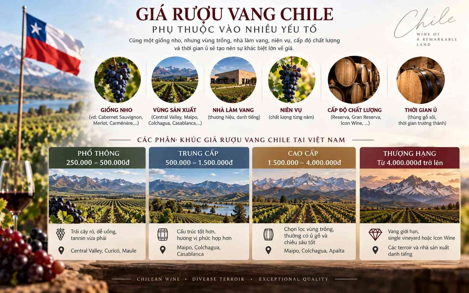 Phân khúc giá rượu vang Chile nhập khẩu tại thị trường Việt Nam (nguồn tham khảo internet)