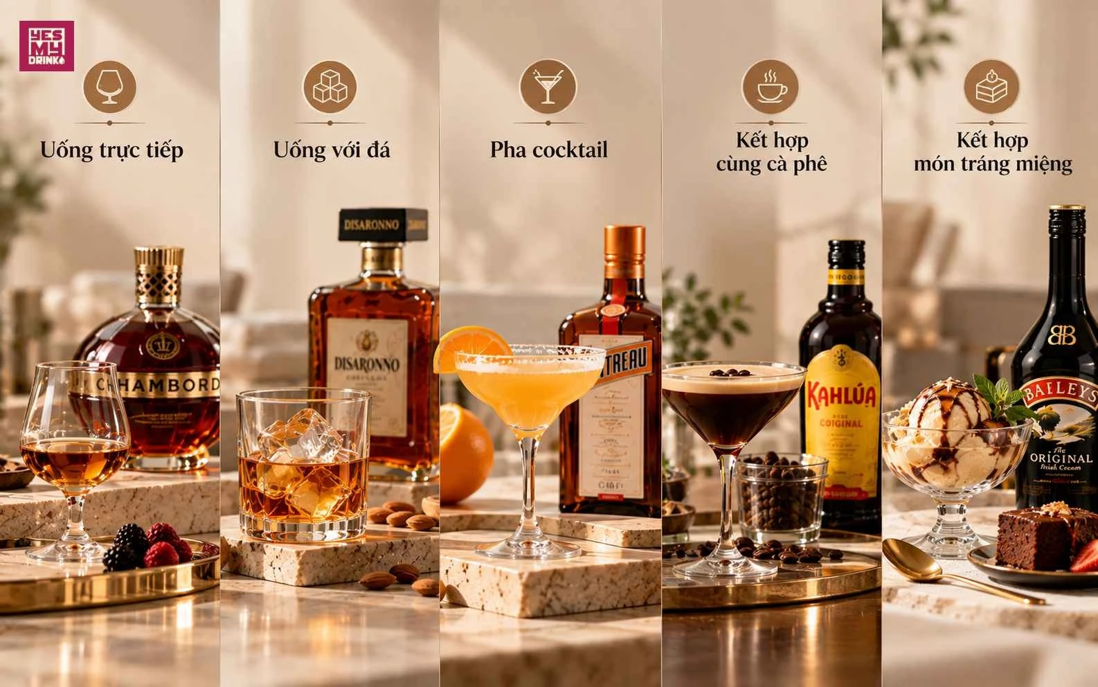 Rượu liquor Liqueur dùng pha cocktail và thưởng thức trực tiếp