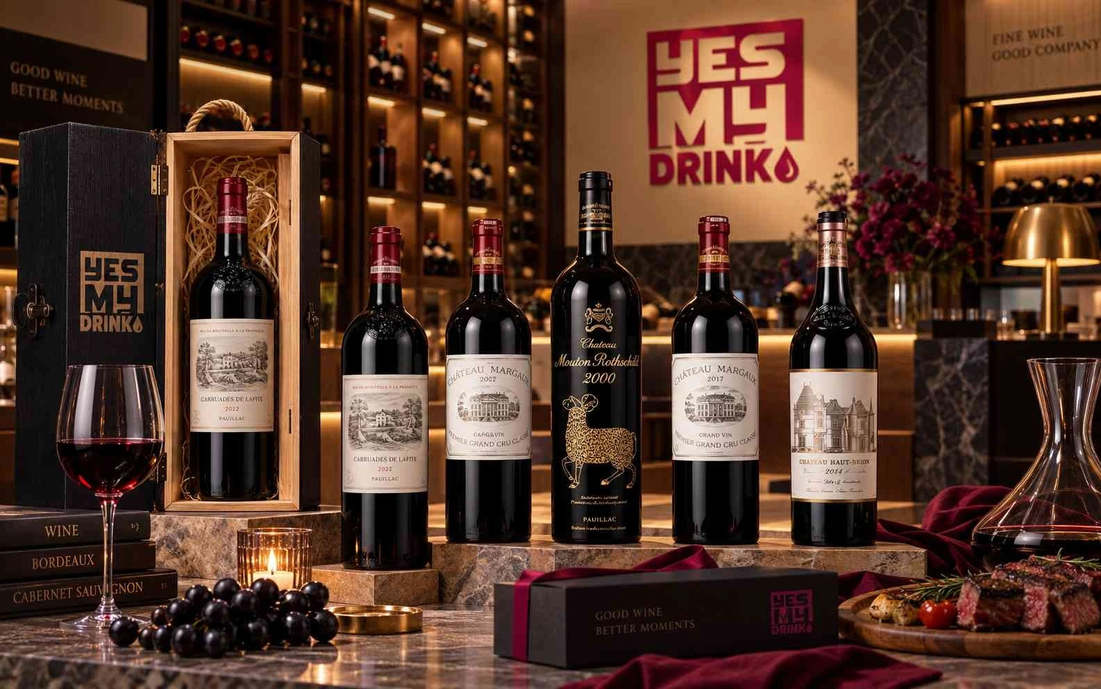 Không gian trưng bày các dòng vang Cabernet Sauvignon tại YESmydrink