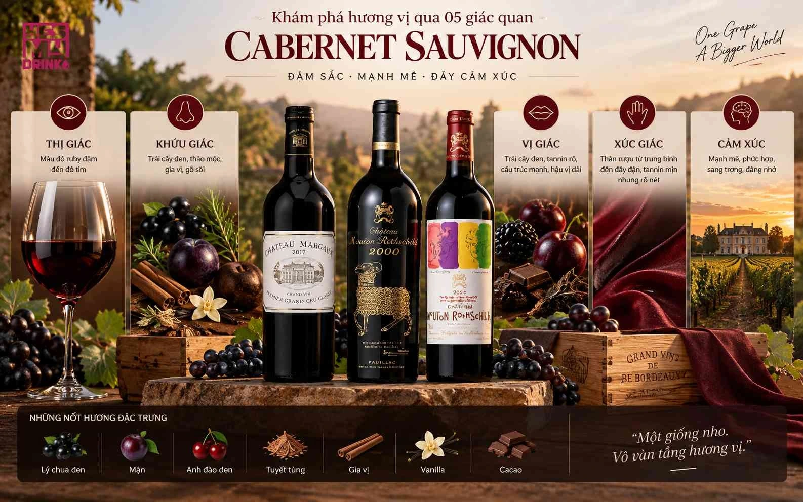 Hương vị rượu vang Cabernet Sauvignon qua 05 giác quan