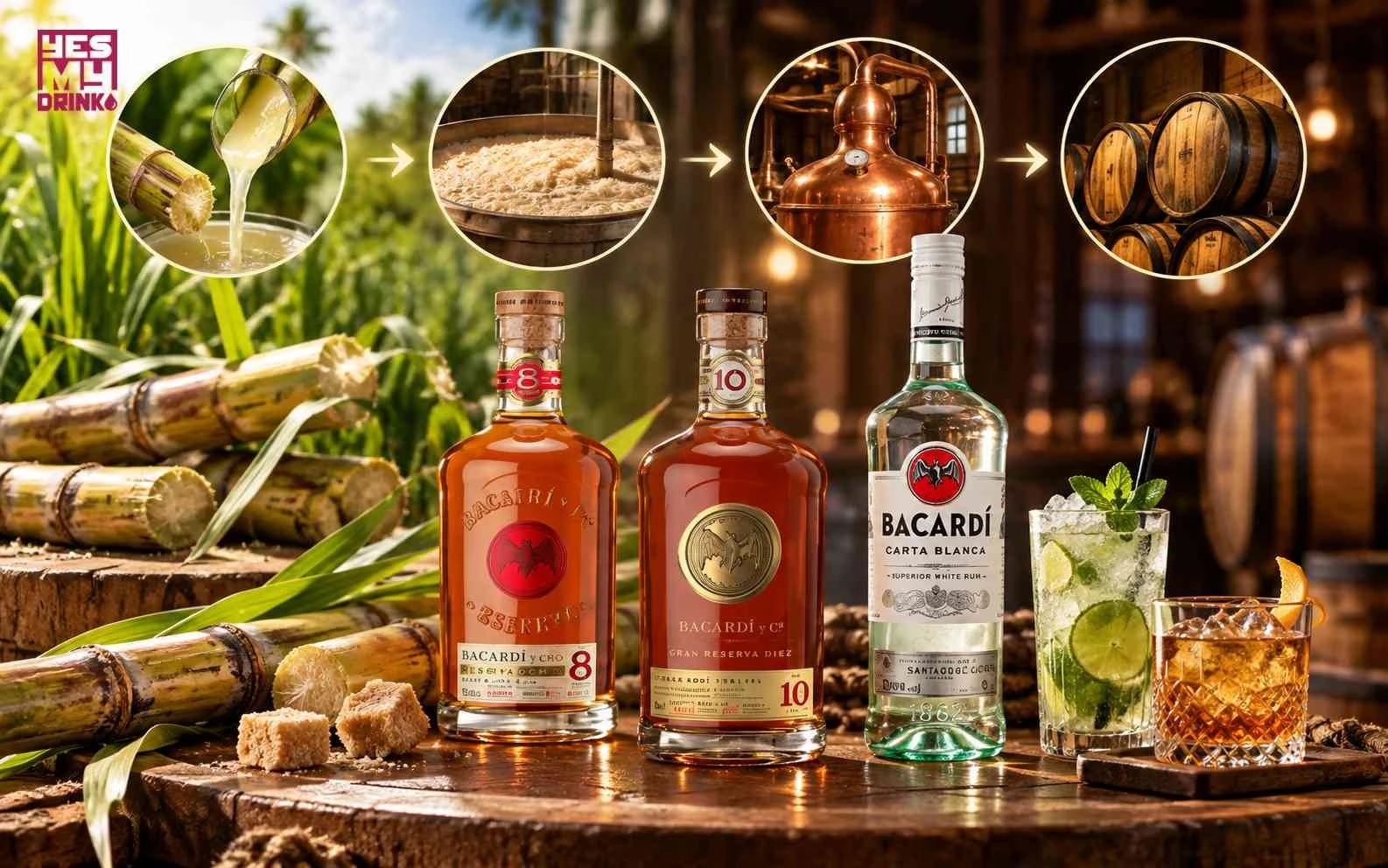 Các loại rượu rum trắng, rum vàng và rum trưởng thành