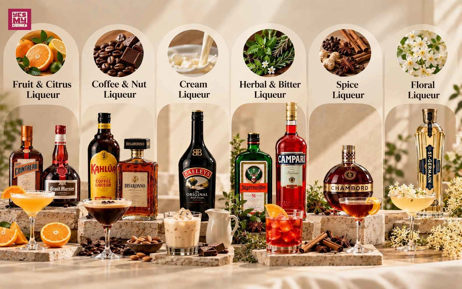 Các loại rượu liquor Liqueur trái cây cà phê kem và thảo mộc
