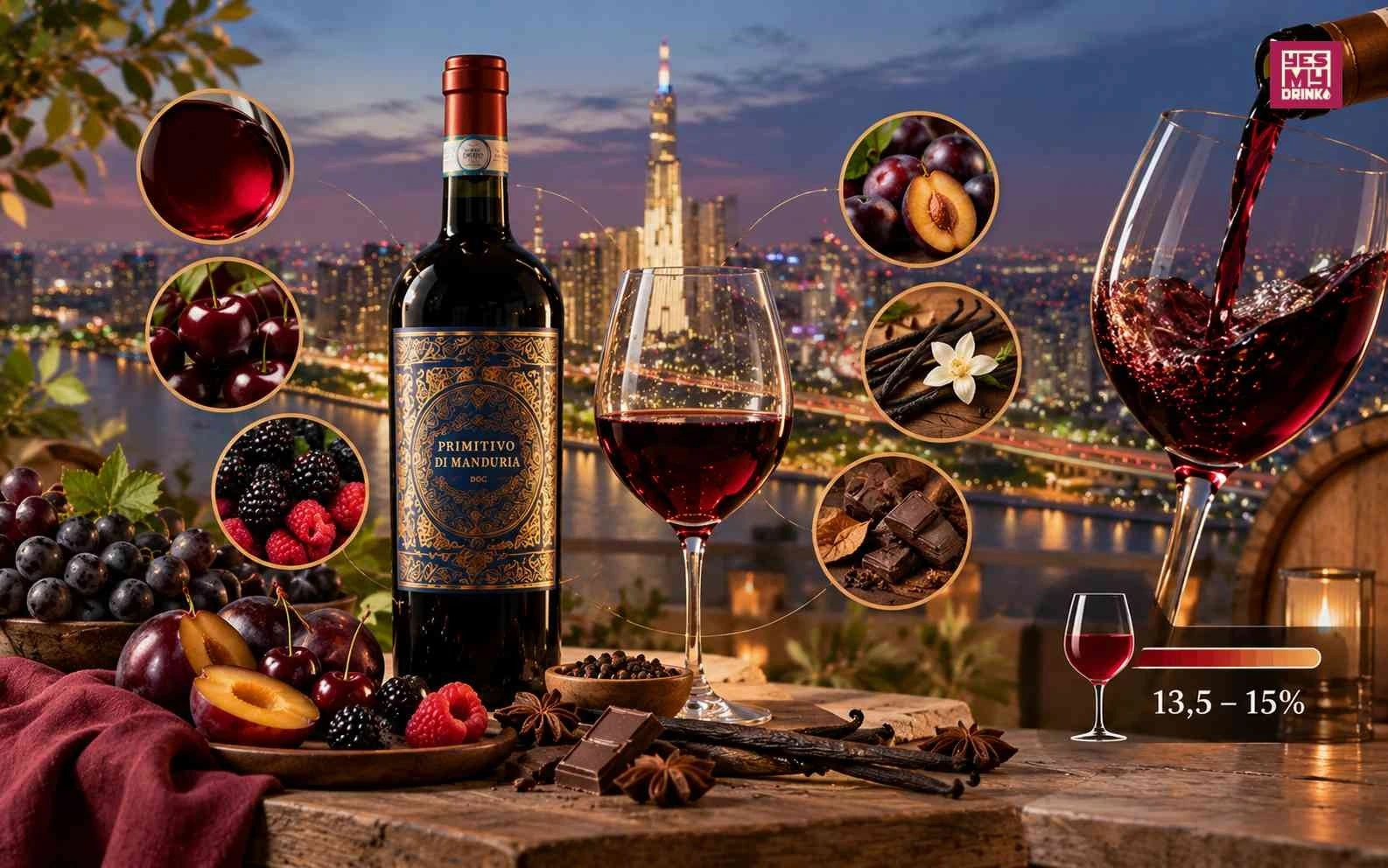 Rượu vang Primitivo là 1 dòng rượu vang đỏ đậm đà và tannin tương đối mềm Rượu vang Primitivo là 1 dòng rượu vang đỏ đậm đà và tannin tương đối mềm