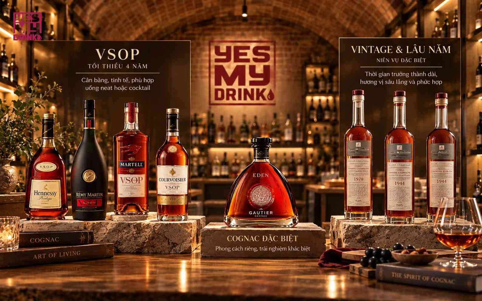 Các cấp độ trưởng thành phổ biến của rượu Cognac gồm VS, VSOP và XO. Các cấp độ trưởng thành phổ biến của rượu Cognac gồm VS, VSOP và XO.